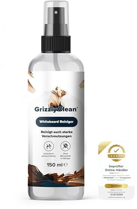 GrizzlyClean Nettoyant efficace pour tableau blanc - Élimination fiable des marqueurs permanents et des résidus de peinture - Nettoyage efficace du tableau blanc, de la table, de la porte et des