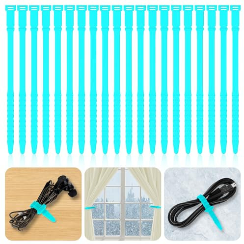 Reusable Zip Ties, 7 Silicone Zip Ties, 20pcs Rubber Cable Ties Straps for Wire Management, Elastic Cable Organizer for Home Office Table Desk Cord Ties(18cm, 20pcs, Green)