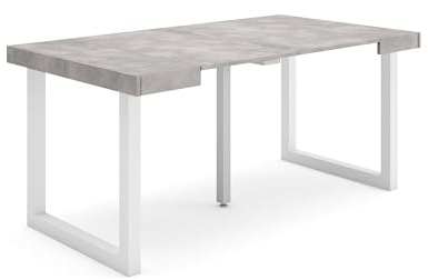 Skraut Home | Ausziehbarertisch | Multifunktionaler ausziehbarer | 160 | Für 8 Gäste | Massivholz Beine | Moderner Stil | Zement