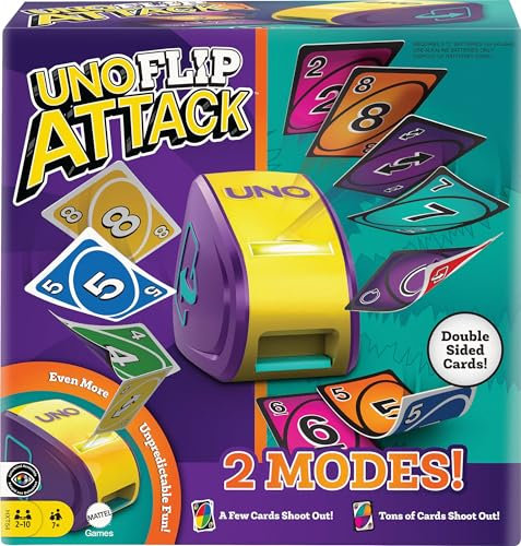 Mattel Games UNO Flip Attack - Jeu de Cartes Combinant UNO Flip et Attack pour Enfants, Adultes et Soirées en Famille