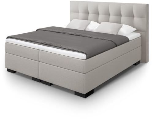UNIVANDO Milano Boxspringbett mit Matratze I 7 Zonen Taschenfederkernmatratze I TFK Härtegrad H2-H3 Wendematratze & Bonellfederkernmatratze I Mit Kopfteil I Beige I 180 x 200 cm