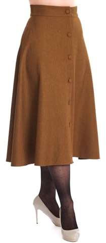 Banned Retro Rock Book Worm Khaki Vintage Swing Skirt, Größe:XL