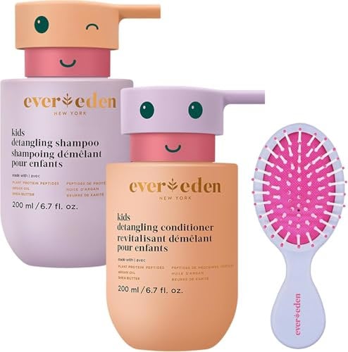 Evereden Happy Hair Duo for Kids: Vegan Kids Shampoo and Conditioner Set with Bonus Gift Brush - The Hair Detangler for Kids - Strengthens & Smooths for All Hair Types - Perfect Hair Care Gift Set