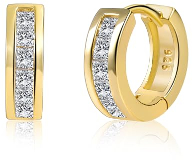 Gold Ohrringe Damen, Kleine Creolen Hypoallergen Kleine Dicke Creolen Glitzer Zirkonia Runde Ohrringe Klein Huggie Runde Ohrring Klobige Ohrring Geometrie Damen