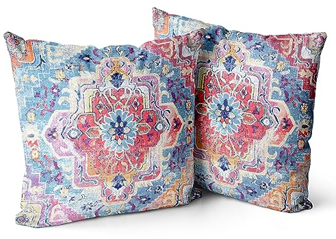 Snylcce 2er Set Frühlings Boho Kissenbezüge Dekokissen 40 x 40 Samt Soft Kissenbezug Böhmischer Retro Ethno Dekorative Kissenhülle Zierkissenbezüge für Sofa Schlafzimmer Wohnzimmer Zuhause Floral