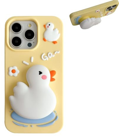 QoKcoahn Case for iPhone 12/12 Pro,Cute 3D Kawaii Phone Cases Funny Swimming Duck Cartoon Cover with Keychain Soft Silicone Gel Drop Protection Case Women Girls for iPhone 12/12 Pro