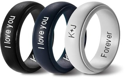 MeMeDIY Bague en Silicone Personnalisée pour Homme/Femme Nom/Symbole/Date/Texte Gravés Anneaux de Couple en Silicone Personnalisés Alliances en Caoutchouc Largeur 5,7 MM/8 MM -B