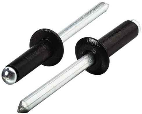 Linkup 200pcs pack 2mm x 6mm Black pop blind Rivets, 1/12 x 8/35 small Black pop rivets,Aluminum Body Steel Mandrel Rivets (Black),Dome Head aluminum rivets