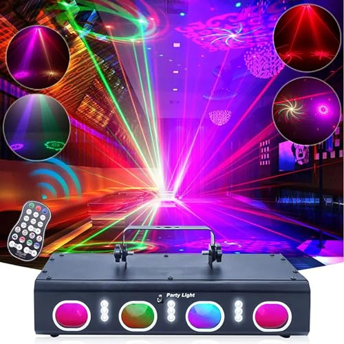 HDaspijh Disco Light Party Light, RGB 4 Lens 9 LED Stage Lighting Dj Disco Flash 3D Pattern Beam Projector Rotating Voice Control Family Party Wedding Atmosphere Lights