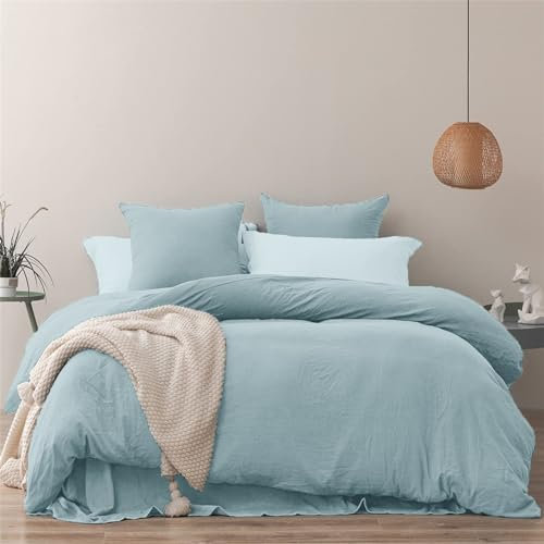 Gezu Bettwäsche Set 135x200cm Blau Hellblau Uni Bettbezug mit 1Kissenbezug 80x80 cm 100% Weiche und Angenehme Mikrofaser 2 Teilig Bettwäsche mit Reißverschluss mit Reißverschluss für Einzelbett