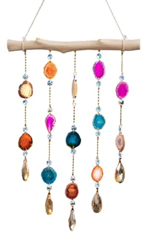 Gebeizte Achatscheiben, Windspiel, Holz, Wandbehang, Ornamente, Heimdekorationen für drinnen und draußen, Geschenk, Wohnzimmerdekoration