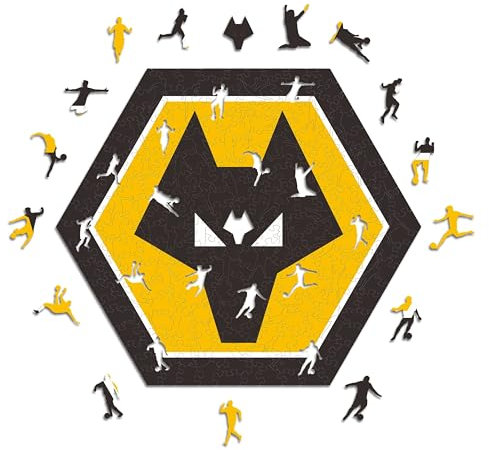 Iconic Puzzles, Wolves FC Crest, 100% eco-sustainable wooden puzzle with official license, size S, 150 pieces, jigsaw for children and adults
