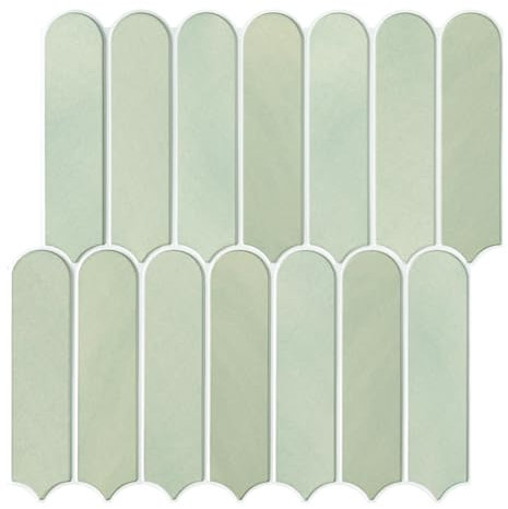 Commomy 10 Pcs 3D Light Olive Green Peel and Stick on Splash Back,11'8 x 11'8 Matt UrltraLight PVC Long Fish Scale Self Adhesive Wall Tiles for Kitchen, Bathroom, Living Room, Bedroom, RV