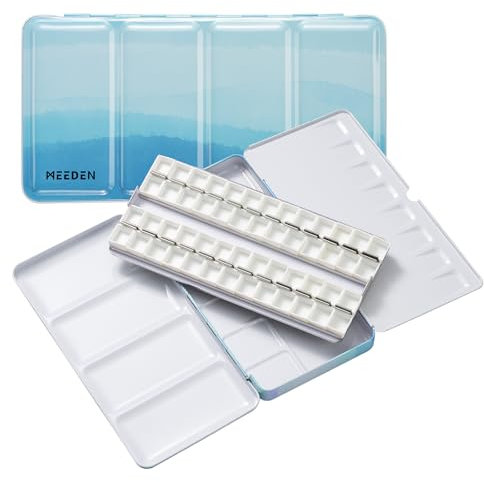 MEEDEN Leere Aquarell Malkasten: Reise-Tuschkasten mit 52 halben Pfannen - tragbare Metall Wet Dose für Gouache Watercolor, Künstler Studenten (Blau)