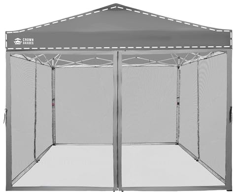 Crown Shades Pavillon-Moskitonetz für 10 x 10 Pop-Up-Baldachin – Terrassen-Pavillon-Netz-Seitenwand mit Reißverschluss für Außenzelt, Garten und Hinterhof (4 Packungen, Grau)