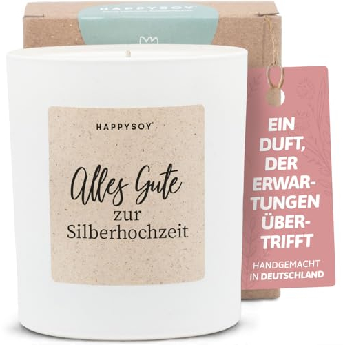 Geschenke zur Silberhochzeit - Duftkerze mit Spruch - Hochzeitsgeschenk, Hochzeitskerze, Kreatives Geschenk, Liebe - Handgemachte Kerze - Sojawachs - Weiß