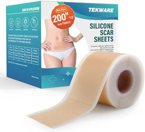 Silikonpflaster Für Narben - Extra Lang (4 CM X 508 CM Rolle) Wiederverwendbare Silikon-Narbenbandrolle, Weiche atmungsaktive Silikon-Narbenblätter, Silikon Narbenpflaster für Sichtbare Narbenpflege