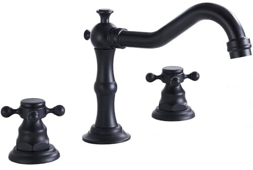 3 Holes Vintage Double Handle Basin Mixer Tap Widespread Bathroom Sink Bathtub Tap Deck Mounted,8 inch 2 Handles 3 Holes Bath Tub Tap Matte Black