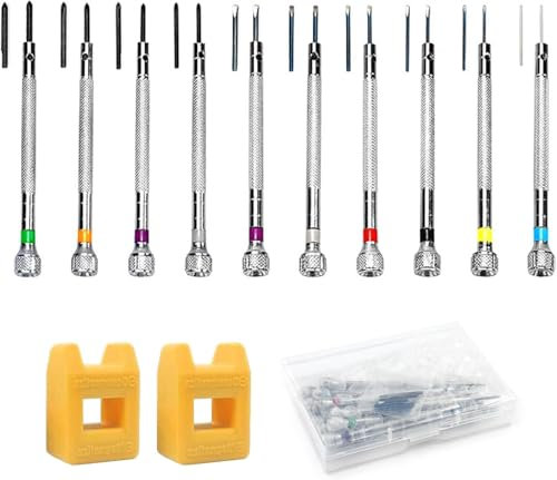 Set di cacciaviti per orologiaio con smagnetizzatore, strumento per orologiaio di precisione da 0,6 mm - 2,0 mm, cacciavite per riparazione orologi, 10 pezzi