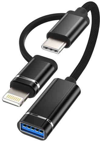 Adaptador USB (2 en 1) USB C Lightning macho a USB-A hembra para iPhone 16, 15, 14, 13 Pro Max, OTG 3.0, cable para Apple tipo C, unidad flash, adaptador de mouse, tablet, dongle compatible con