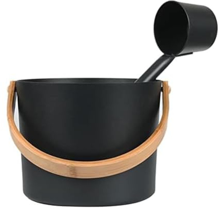 Lwaviwer Cubo de aluminio para sauna finlandesa, juego de cucharas de mango largo, cubo de sauna, baño, accesorios de sauna