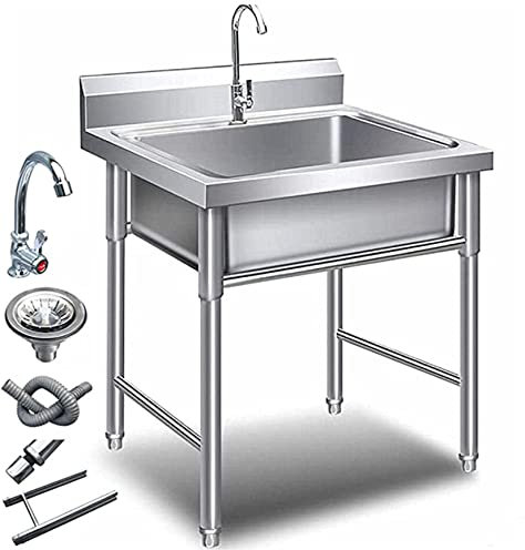 Fregadero independiente de acero inoxidable 304 con encimera para cocina comercial, garaje, lavandería, fregadero de mesa para verduras y soporte