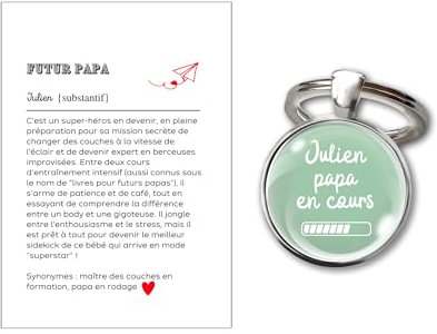 Porte-clés cabochon - Carte définitionon Futur papa - Cadeau homme personnalisé personnalisable prénom texte Idée naissance annonce grossesse Anniversaire ou Noël, Accessoire Homme (FUTUR PAPA)