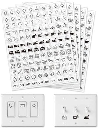 GOMAKERER 600 Stück Lichtschalter Aufkleber, 33 Designs Transparent Schalter ID Aufkleber Schalttafel Label Aufkleber Für Hause Küche Badezimmer Büroschule 15 x 15 mm