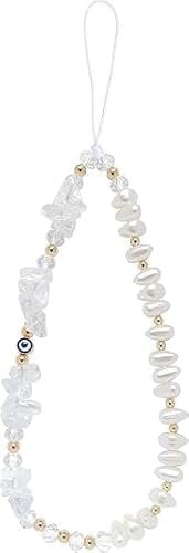 Healing Crystal Phone Charm, Amethyst Rose Quartz Aventurine Natural Stone Phone Strap, Evil Eye Phone Keychain Chain Accessories Charm (Clear Quartz)
