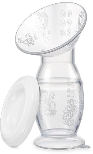 Yohcuro Manual Breast Pump, 4oz Food-Grade & BPA Free Silicone Pump with Lid, Breast Milk Collection, One-Size-Fits-All, High-Temperature Resistant, No-Leak Design (White)