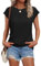 AirMood Womens Cap Sleeve Crewneck Tshirt Tops Summer Casual Plain Tee Shirt (Black,L)