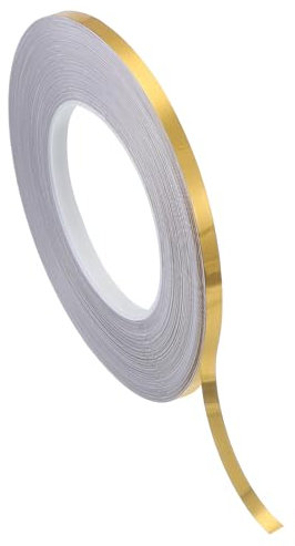 PATIKIL Ruban en Film Polyester Métallisé 6.3 mm x 50 Mètres, Ruban Décoratif Métallisé Doré Brossé Ruban Adhésif Miroir pour Détails Mur Accent Arts Graphiques Bateau Murs