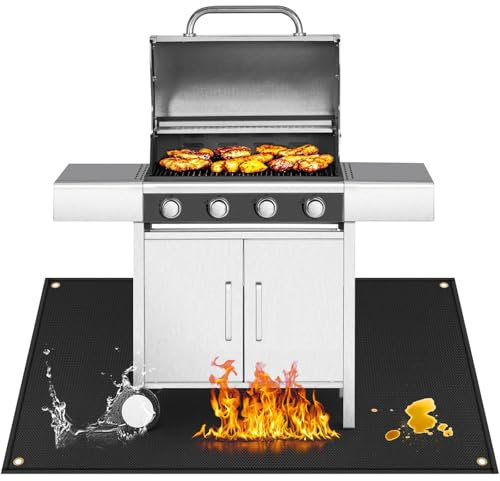 Khongoo Feuerfeste Unterlage Grill Matten Gasgrill Bodenschutz zum Deckenschutz für Terrassen, Grillnterlage Boden Leicht zu Reinigende Bodenschutzmatte Grill für Weber Gasgrill, 100x150cm