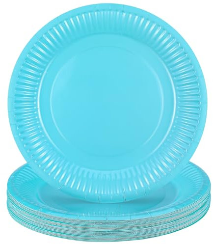 Xialvyu Lot de 20 assiettes jetables en carton, bleues, 17,8 cm, rondes, en carton, pour anniversaire, fête
