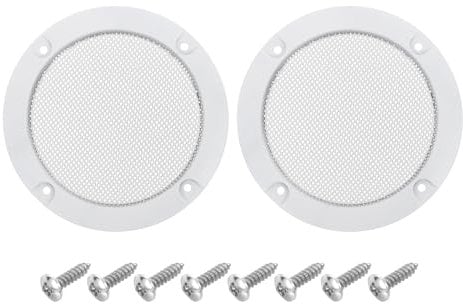 sourcing map 2 Pcs 3inch Black Speaker Grill Mesh Metal Woofer Guard Protector Dust Cover White Decorative Circle ABS Frame with Screws for Home Audio Car Speaker Replacement