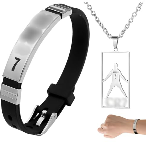 Byfoyif Set mit 2 Schmuck Fußball aus Metall, Sportkette und Fußballarmband, Herren-Sportarmband und verstellbare Fußballkette, Geschenkset für Fans Festival Wettbewerb