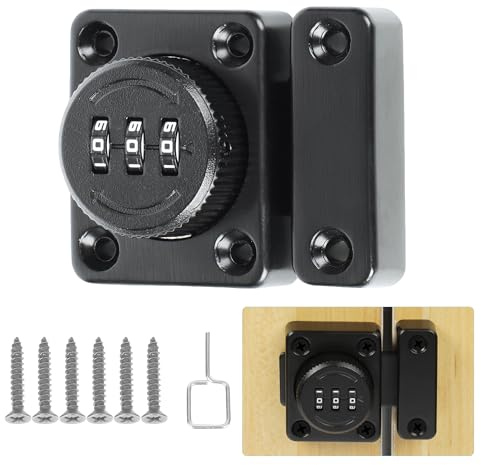 Mooche Black Cabinet Locks Hasp Latch,Password Hasp Locks 3-Digit Door Lock | Combination Door Bolt Internal ,Zinc Alloy Secure Latch Locks with Screws for Cabinets, Barn Door, Bathroom, Outdoor, Garden