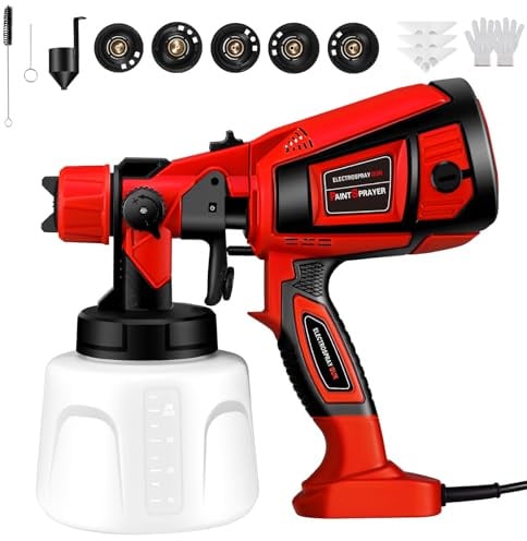 Farbsprühsystem,800W HVLP Elektrisches Farbsprühpistole mit 4 Düsen und 3 Sprühmuster,1400ml Farbfluss Lackierpistole Elektrisch für Zäune, Schränke, Wände, Decken, Möbel(Rot)