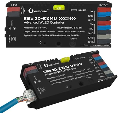 GLEDOPTO ESP32 WLED Controller mit Ethernet Musik Reaktion UART 20A Stecksicherung LED Controller für WS2811 WS2812 SK6812 WS2815 Digital Adressierbarer RGB IC Streifenlicht (616WL)