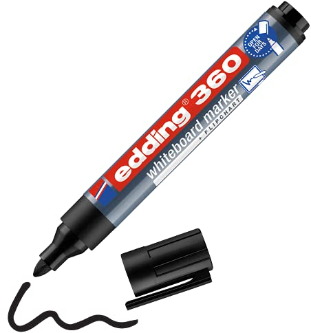 edding 360 Whiteboardmarker - schwarz - 1 Whiteboard Stift - Rundspitze 1,5-3 mm - Boardmarker abwischbar - für Whiteboard, Flipchart, Magnettafel, Pinnwand, Memoboard - Sketchnotes - nachfüllbar