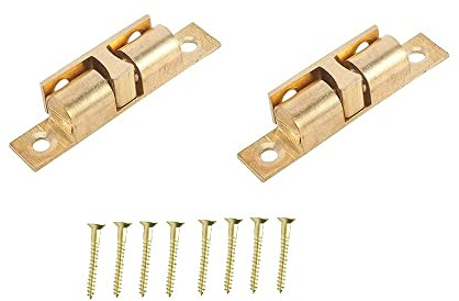 Merriway BH01250 (2 Pcs) Adjustable Double Ball Roller Cupboard Cabinet Door Tension Catch, Solid Brass 70mm (2.3/4 inch) - Pack of 2 Pieces