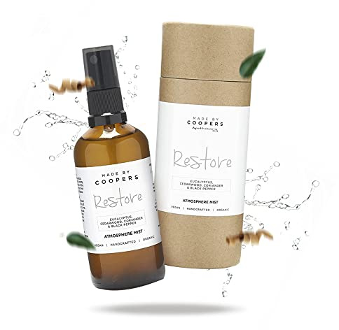 Made by Coopers Restore Atmosphere Mist, Room Spray, Vegan Linen and Room Spray, Handcrafted with Cedarwood, Coriander and Eucalyptus Essential Oils, Relaxation Gifts for Women and Men, 100 ml