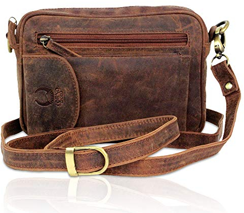 Corno d´Oro Handgefertigte Umhängetasche Herren Klein Leder I Premium Handgelenktasche Echt Leder für Mini Tablet bis 8 Zoll I Herrenhandtasche zum umhängen Ledertasche Taupe