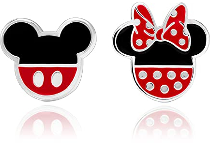 Disney Mickey and Minnie Mouse Mismatched Silver Plated Stud Earrings, Mickey's 90th Anniversary