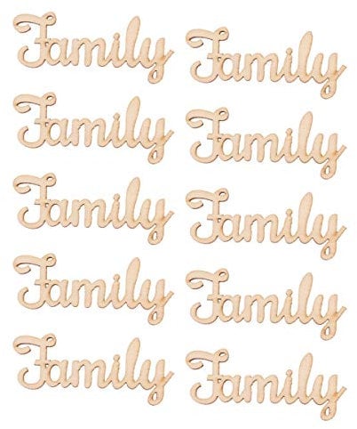 10pcs Unfinished Family Wood Words Ornaments, Rustic Crafts Wooden Family Letters Alphabet Script for Christmas Tree Crafts Home Wedding DIY Decorations