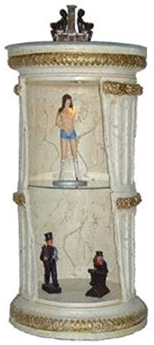 Casa Padrino Barock Säulenschrank Weiß/Gold H. 120 cm - Runder Vitrinenschrank - Beleuchteter Wohnzimmerschrank mit Glasregal - Barock Möbel