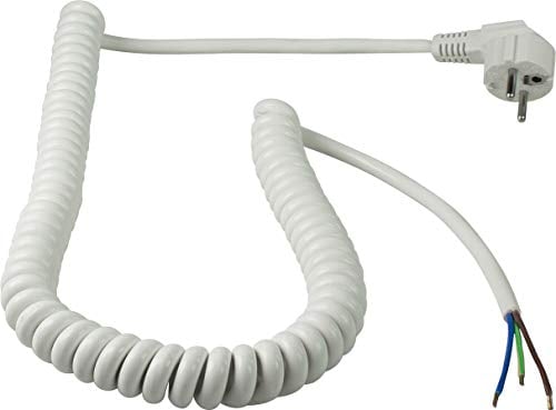 as - Schwabe Anschluss-Spiralkabel, 1m auf 2,5m Dehnbare Spiralleitung mit Schutzkontaktwickelstecker, 230 V, 16 A Verlängerungskabel, IP20, weiß, 70423