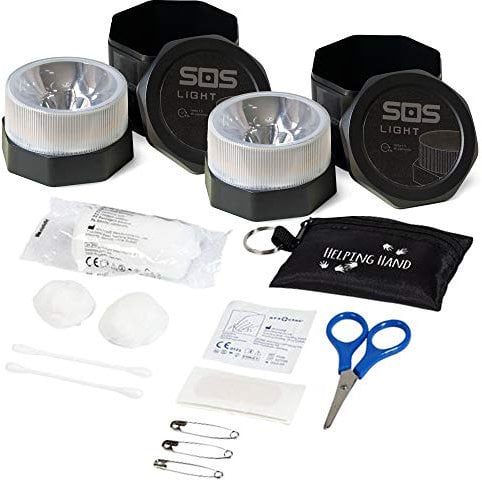 SOS LIGHT PK2686 2 x SOSLIGHT-Notlicht, Zulassung DGT V16-in Box-autonom oder mit Anschluss an die Steckdose des Fahrzeugs-Magnetfuß + Schlüsselanhänger mit erster August