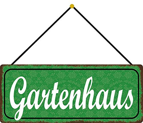 generisch Blechschild 27x10cm gewölbt mit Kordel Gartenhaus Garten Deko Geschenk Schild