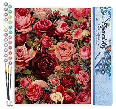 Figured'Art Peinture par Numéro Adulte Fleurs Romantiques - Activité Manuelle Kit de Loisir Créatif DIY Numéro d'Art Complet - 40x50cm sans châssis en bois